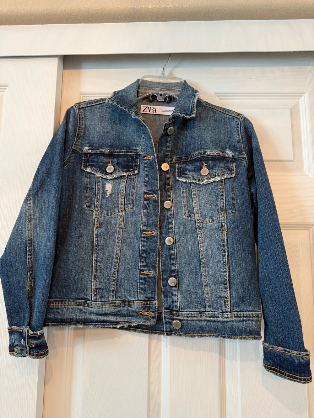 NWOT ZARA Distressed Indigo Denim Jacket